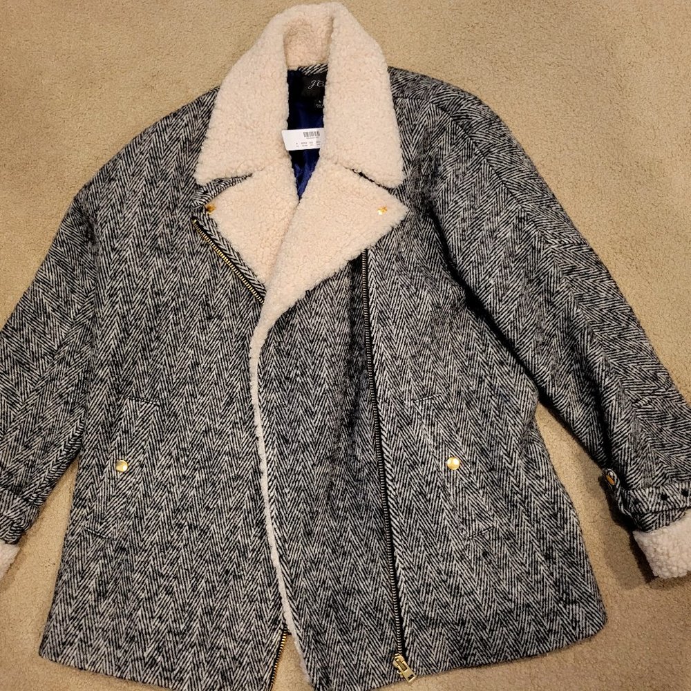J Crew NWT Tweed Sherpa Jacket M